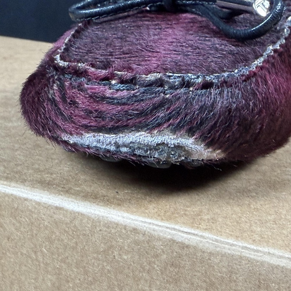 Tods Gommino Driving Shoes Womens 8 Purple Black Pony Hair Striped Loafers Italy - Picture 8 of 11